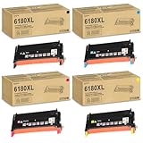 Compatible 6180 Toner Cartridge Replacement for Xerox Phaser 6180 6180N 6180DN 6180MFP-D 6180MFP-N Printer.113R00723 113R00724 113R00725 113R00726 High Yield Toner Set