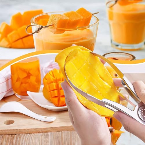 Foto von Angelkiss Mangoschneider, Edelstahl Mangoteiler, Extragroß, Ultrascharf, Tragbar, Schneider Fruchtkernentferner, Benutzt für Mango Teilen & Entkernen KüChenwerkzeug,