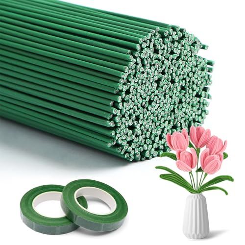 Spetsbst 200 Stück Blumendraht Grün Länge 2mm Durchmesser Blumenstieldraht Floristendraht 30CM Floristik Drahtstäbe zum Basteln mit 2 Stück Floristenband für Handwerk Kranz Blumenstrauß
