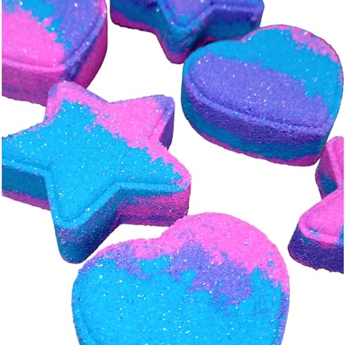 Set of 6 Hearts & Stars Bath Bombs - Scent Snow Fairies- Handmade - Colourful, Foaming, Kids - Image 6