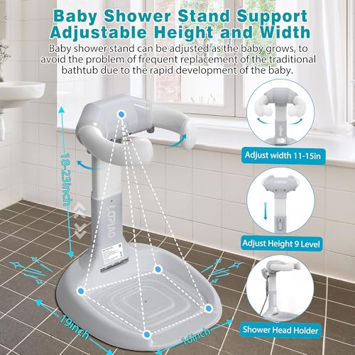 Image of Baby Shower Stand, Adjustable & Foldable Baby Bath Stand with Anti-Slip Base,Anti-Pinch Silicone,Baby Shower Standing Support (6-36 Months),Portable Toddler Shower Stand| Soporte para Banera de Bebe