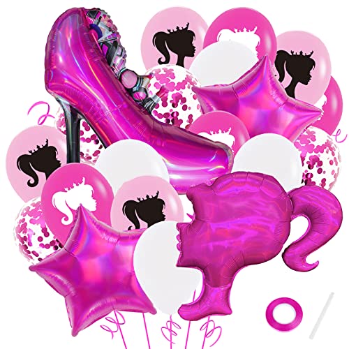 20 Pcs Pink Girl Party Balloons,Hot Pink Party Decorations,Girl Cartoon Style Birthday Helium Balloons,High Heels Party Supplies,Makeup Theme Party Decoration Set For Makeup Party #TOP10