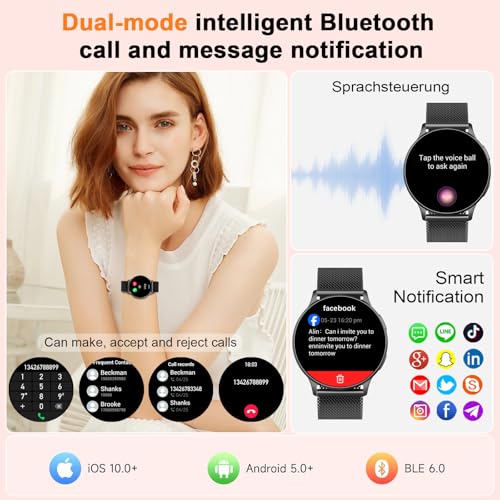 Image of Jugeman Smart Watch for Women, 1.32 inch AMOLED Screen Fitness Tracker with Bluetooth Calling (Answer /Make Calls), Step Heart Rate Sleep Monitor, IP68 Waterproof Watch for Android /iPhone (Black)