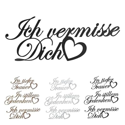 NETPROSHOP Grabschmuck Schriftzug zum Legen 'In Stillem Gedenken' 'In tiefer Trauer' 'Ich vermisse Dich' ca. B 22-28cm x H 11cm, Farbe:Schwarz, Auswahl:Ich vermisse Dich