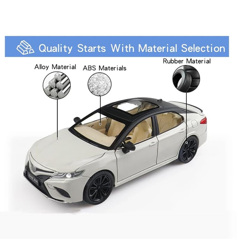 Image of Kids Model 1:24 Toyot Camry Die Cast Metal Car Pull Back Action Opening Doors with Realistic Engine Sound Lights Toy Car Gift for Boys - White