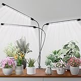Super Bright Plant Grow Light Clip-on, 6000K Full Spectrum Gooseneck Growing Lamp with White Red Blue LEDs for Indoor Plants, Dimmable, Auto On/Off Timer 4/8/12Hrs, Independent Control Light Bars