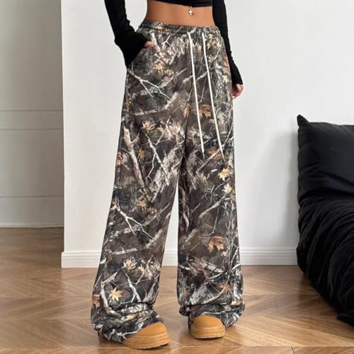 BONVEN Womens Wide Leg Camo Baggy Sweatpants Y2k Casual Cargo Pants Loose Elastic Waist Drawstring Pants with Pockets2