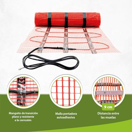 Miniatura 3 de Mi-Heat Malla Suelo Radiante Eléctrico 3,0m 160w M , Piso Radiante 230v, Cable Calefactor Twin, Ideal Para Baño Y Azulejos, Calefacción Invisible