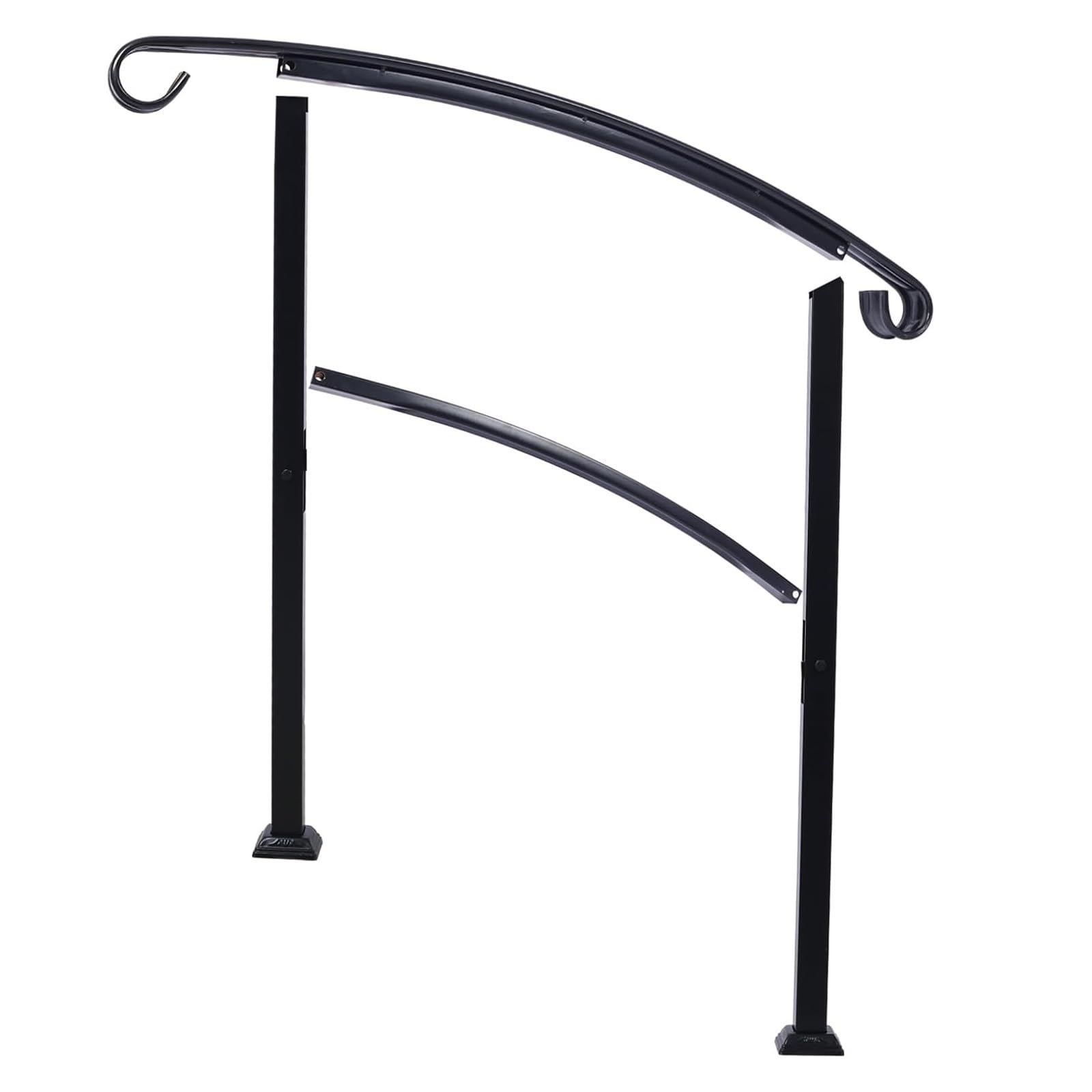 Juaksqzyi One Color Stair Railing ﻿Outdoor Handrail 4 Step Stair Handrail Wrought Mattle Iron Handrails For Concrete Steps, Porch Steps Black