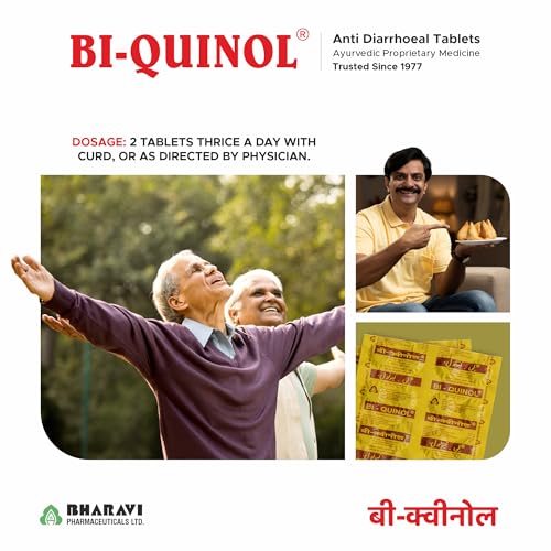 Image of BI-QUINOL Loose Motion Tablets | Anti Diarrhea Ayurvedic Medicine | Dysentery Support | Bharavi (6 strips with 20 tablets each)