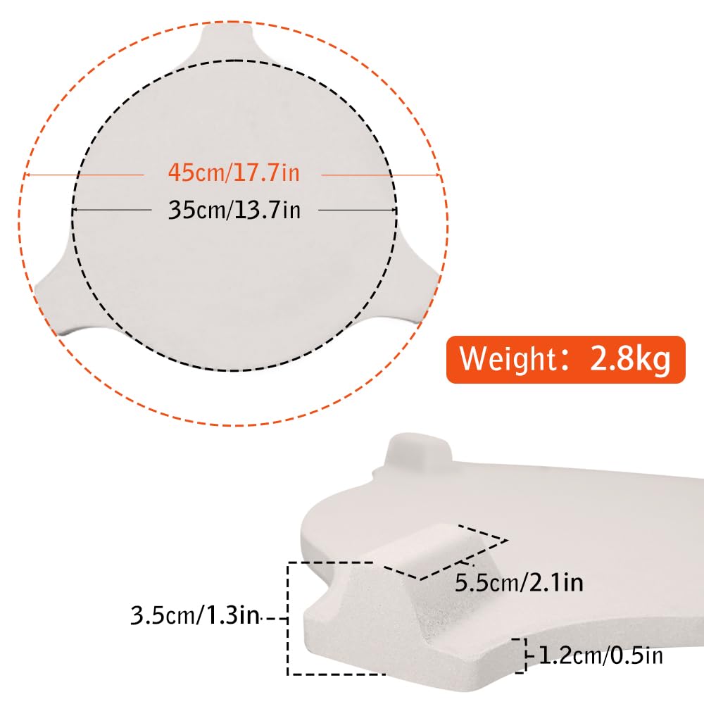 AUPLEX 17.7 inch Heat Deflector Pizza Stone for Kamado Grill, Plate Setter Pizza Stone, Smoking Ceramic Pizza Pan Elevated, Ivory