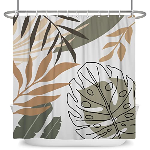 Bovlleetd 71x71inch Abstract Plant Shower Curtain Washable Bohemian Bath Curtain Tropical Botanical Bathroom Curtain Mid-Century Art Shower Curtain Waterproof Bath Curtain with Hooks - Image 4