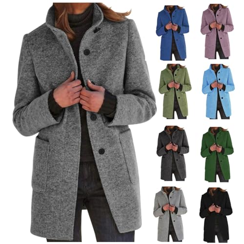 Générique Manteau Femme Hiver Long,Mi Longue Boutonnage Chic Manteaux Chaud Jacket avec Poches Élégant Veste Longue Manteau d'hiver à Revers Grandes Tailles...