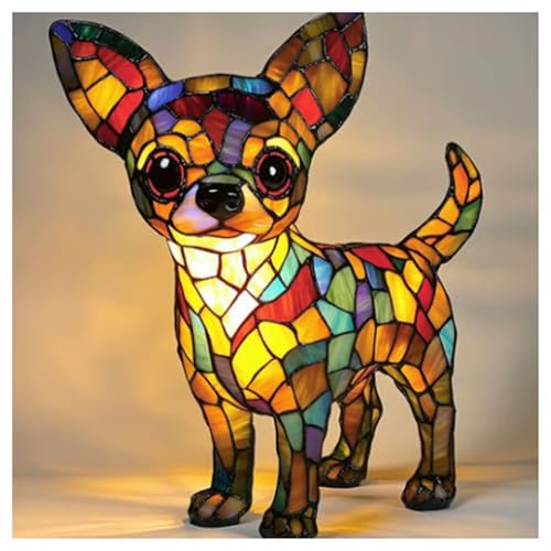 JSvsza Katzenlampe, Nachtlicht Katze und Hund, Handgefertigte Harz Nachttischlampe mit warmem Umgebungslicht, LED Lampe für Hundeliebhaber & Tierische Schlafzimmerbeleuchtung, Chihuahua A
