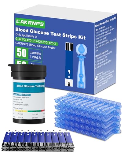 CAKRNPS Blood Glucose Test Strips, 50 Count Blood Sugar Test Strips and 50 Lancets for Diabetes, Accurate, Auto Code, Compatible with All CAKRNPS Glucometer for Easy Blood Sugar Testing (No Monitor)