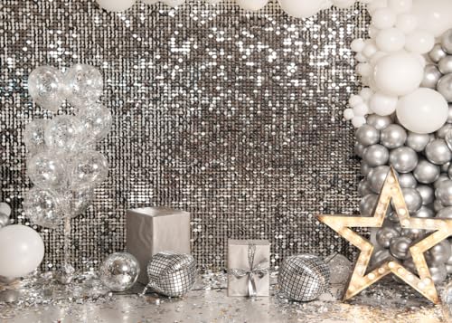 Alltten Telón de fondo plateado de 7 x 5 pies, telón de fondo de discoteca para boda, cumpleaños, graduación, Año Nuevo, fiesta, decoración de vinilo, fondo de imagen F141