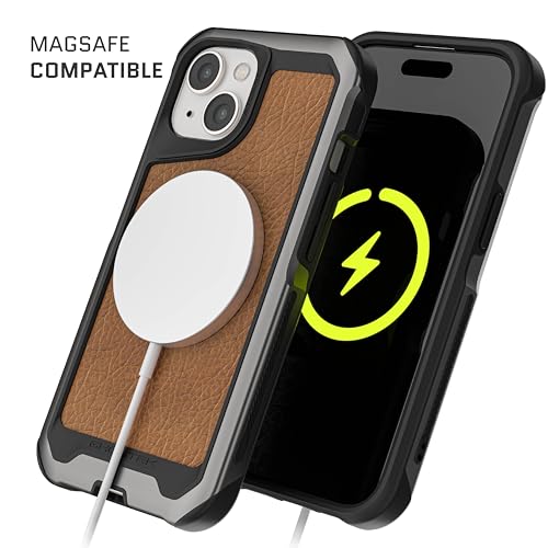 Coque en cuir iPhone 15 Ghostek Atomic avec finitions aluminium