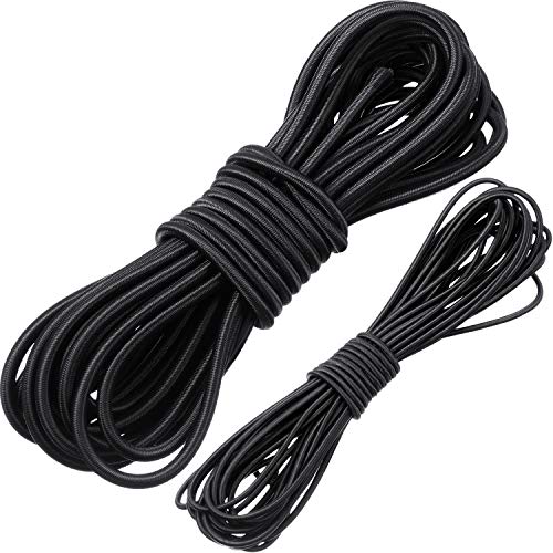 1/8" x 25' and 1/4" x 25' Bungee Shock Cord,Black Elastic Nylon Cords