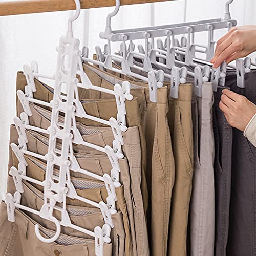 STOBAZA All in One Multi-Layer Pants Hangers with Chips - Space Saving Hangers for Pants Clothes Wardrobe Closet Organizers College Dorm Room Essentials