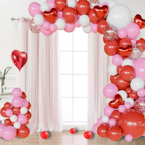 Image of Pink and Red Balloon Arch Kit,112pcs Different Size Pink and Red Balloons,Light Pink Balloons for Birthday Valentines Day Wedding Party Decoration