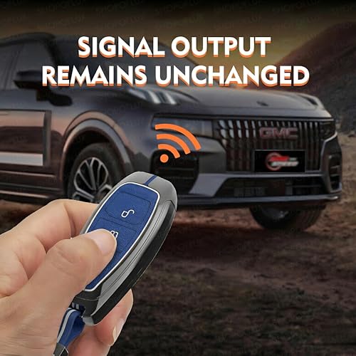 Image of SHOPOFLUX Metal Key Cover Compatible for Ford Ecosport 3 Button Smart Key (Blue Silicone)