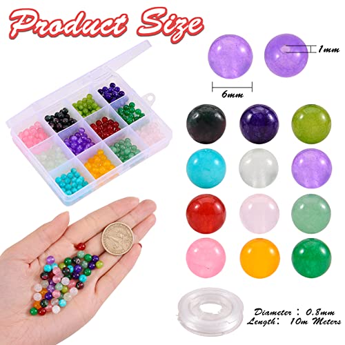 WEWAYSMILE 480Pcs 6mm Round Natural White Jade Beads and 10m Flat Elastic Thread Jewelry Kit for Jewelry Making Bracelets Necklaces Earring DIY Supplies - Image 2