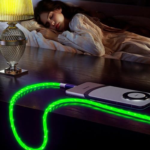 Image of IHAO Starry Lighted Up USB Cable USBC to Type C Durable PD Fast Charging with Visible Current Flow As Night Light Use-C to C Starry Green