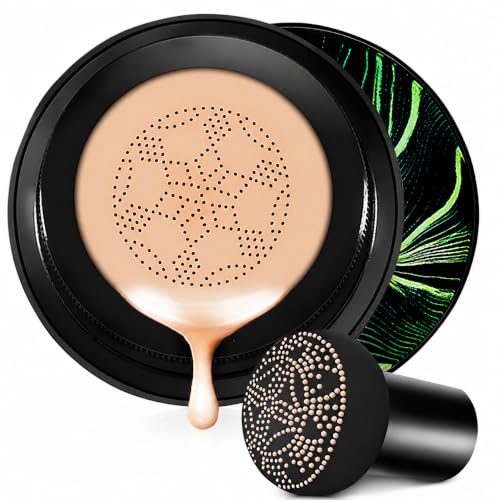 Moisture Cushion CC Cream Foundation for Mature Skin - Flawless Concealer BB Cream with Mushroom Head Long-Lasting Waterproof Air Cushion CC Natural honey and pine Makeup cream Even Skin Tone02#