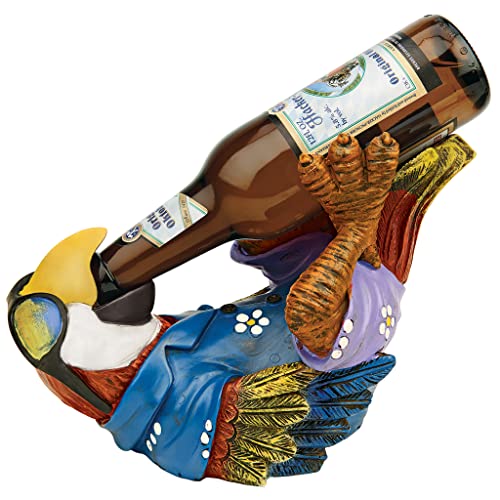 Design Toscano Perroquet Tiki Parrot Tropical Statue Porte-Bouteille, 25.5 cm, polyrésine, palette complète de couleur