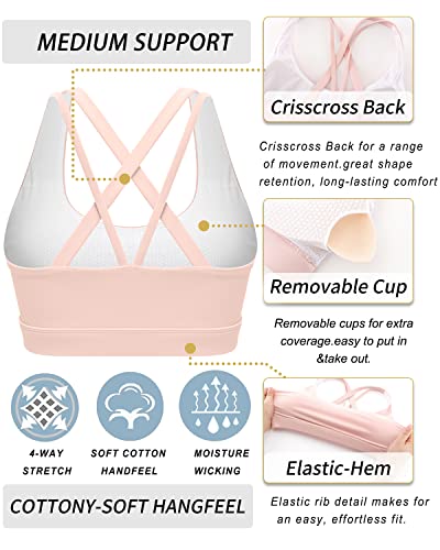 Image of RUNNING GIRL Sports Bras for Women,Padded Strappy Sports Bras Criss-Cross Back Medium Support Sports Bras with Removable Cups