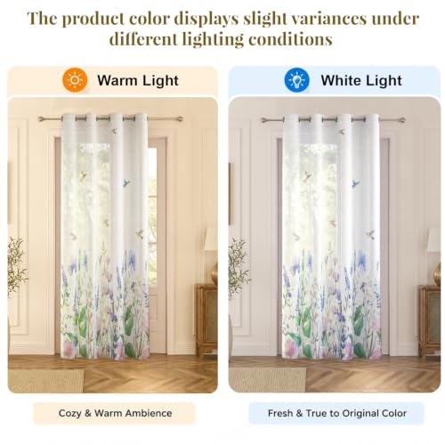 Image of HOKIPO Meadow Bloom Sheer Curtain 7 Feet Long 1 Panel, Bluebird Blossom