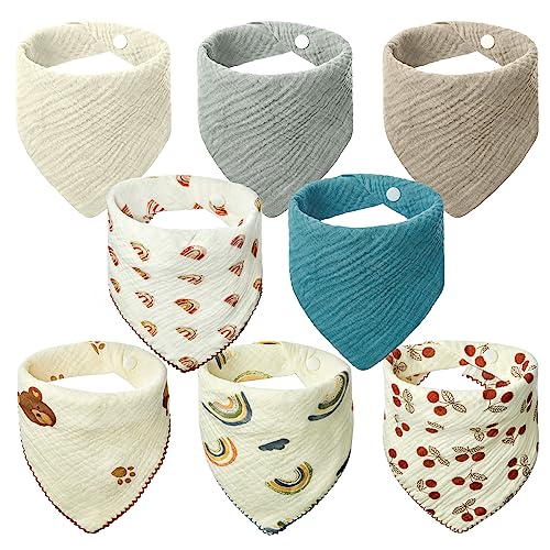 Image of Lictin Muslin Baby Bandana Bibs - 8 Pack Baby Bandana Drool Bibs Cotton Unisex, Snap Muslin Bibs for Boys Girls, Absorbent & Soft for Teething and Drooling, Adjustable Snaps
