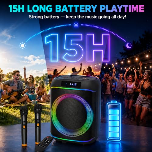QAU Bluetooth Speaker, 80W Peak Power Wireless Party Speakers with Deep Bass, Portable Loud Stereo Sound Large Subwoofer with Led Light Show for Party Outdoor Camping(Black) — view 5