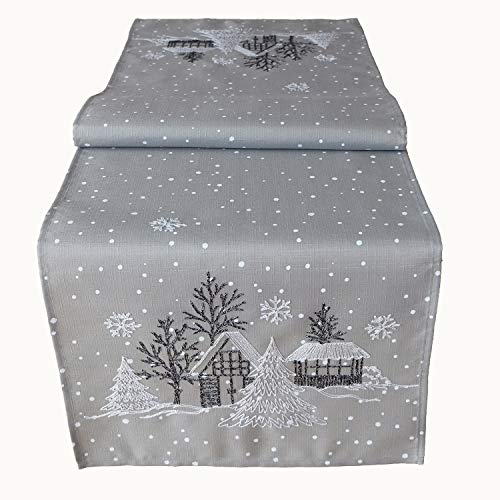 Raebel OHG Table Runner Embroidery Winter Village Christmas White Decorative Christmas Tablecloth, Hellgrau-weiß, 85 x 85 cm - Image 2