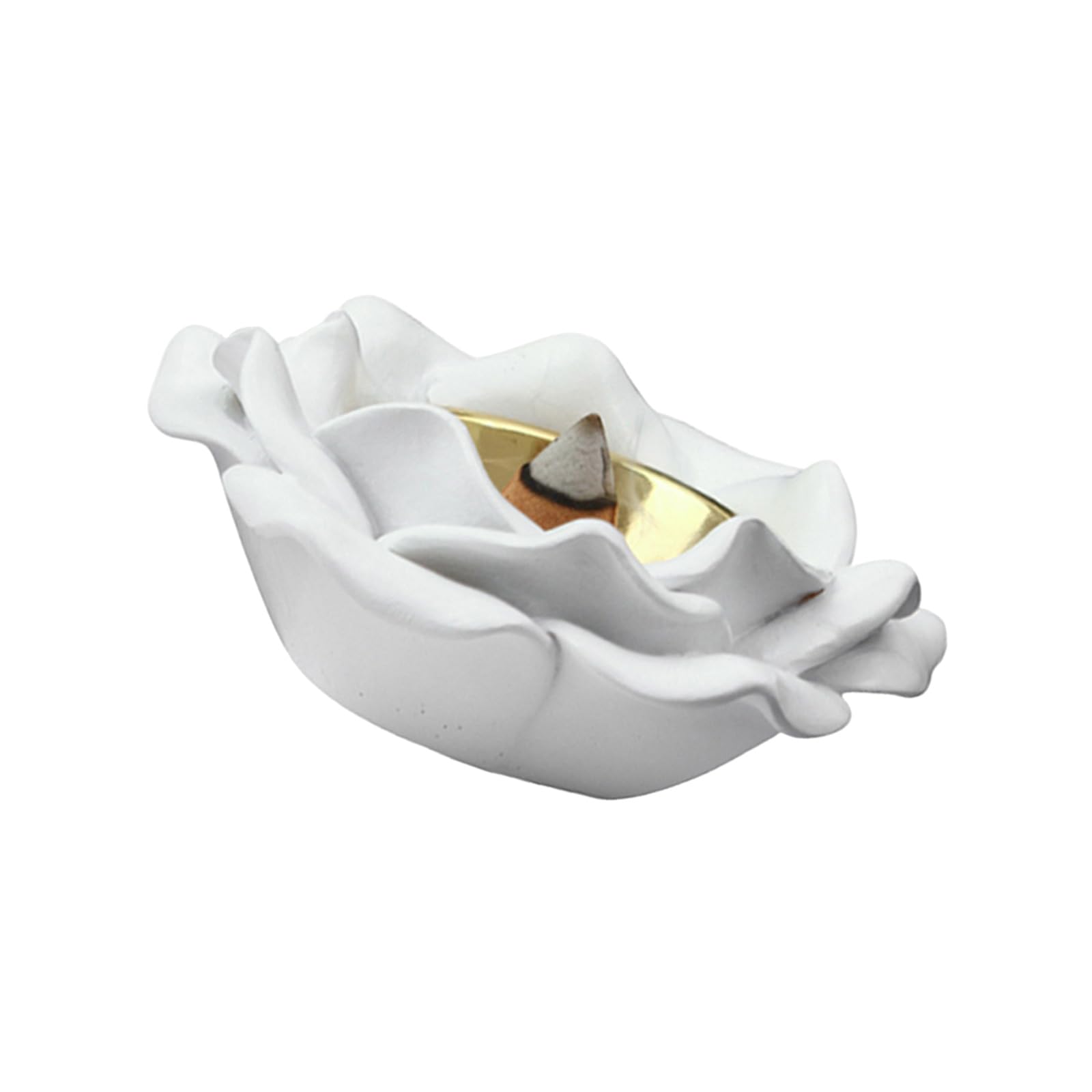 LWHZOFR Desk Decor Rose Holder, White Resin Holder with Backflow Center Cup and Layered Petals for Shelves, Bedside Tables, and Corners Flower White Rose Backflow Cone Tabletop Decor Desk Shelf