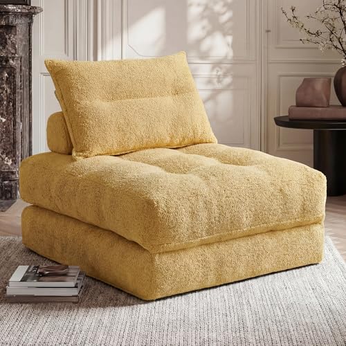 Image of MONVANE 3-in-1 Folding Sofa Bed, Convertible Sleeper Chair Bed, Yellow