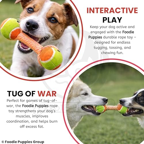 Image of Foodie Puppies Durable Cotton Rope Chew Toy for Dogs (Double Tennis Ball) | Chewing, Fetching, Playing, Teething & Training for Small to Medium Dogs & Puppies (Color May Vary)
