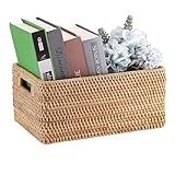 IGNPION Cesta de almacenamiento de ratán abierta, cesta de almacenamiento decorativa de mimbre para estantes, caja de almacenamiento tejida para baño, armario y mesa, contenedor de almacenamiento