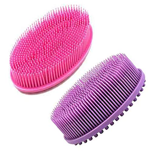 Silicone Body Scrubber, ABOLINE 2 Pack Exfoliating Silicone Shower Loofah Body Bath Brush,Easy to Clean,Long Lasting,Face and Body Clean Massage,Skin Exfoliation(Purple&Pink)