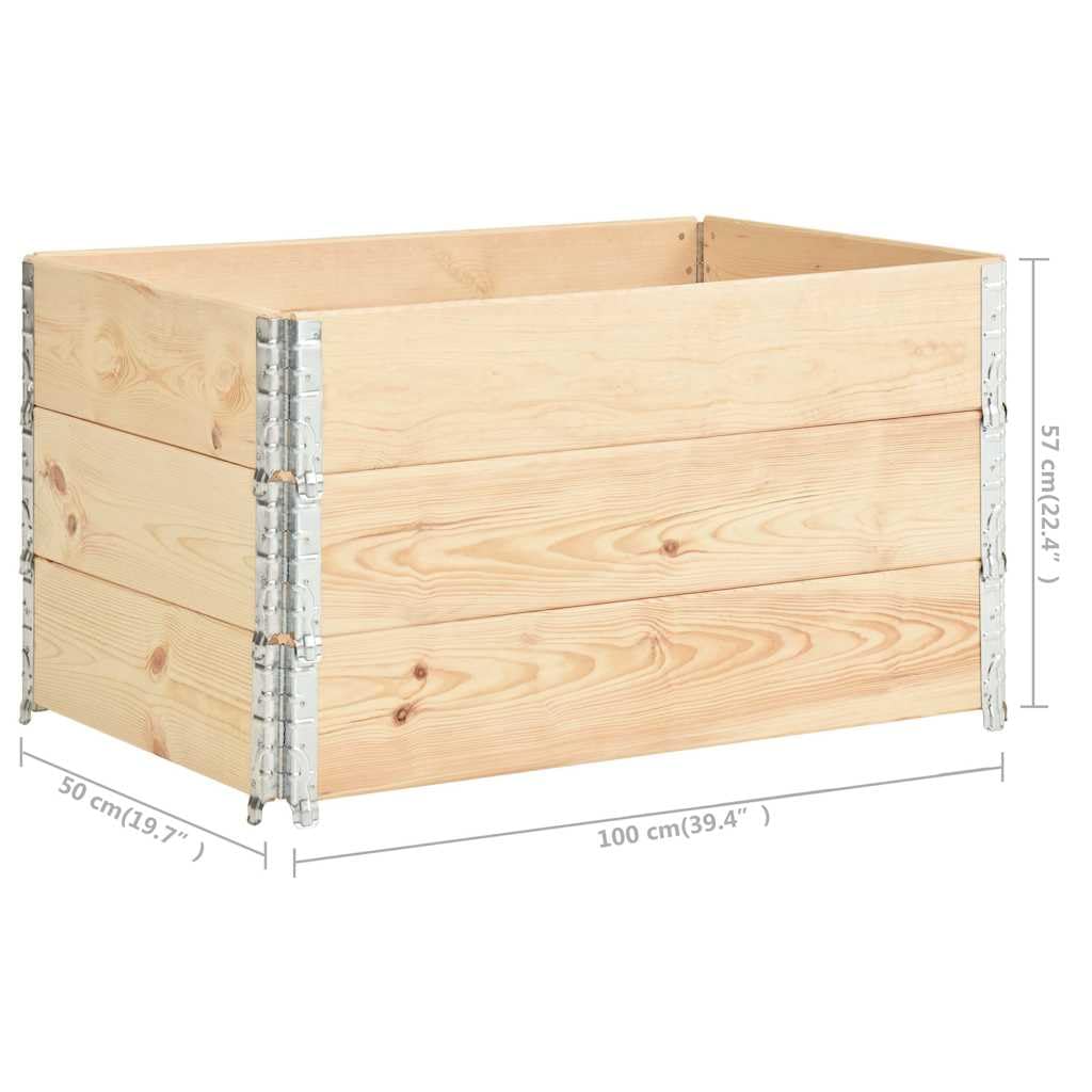 Ramki na palety, zestaw 3 sztuk, 50 x 100 cm, lite drewno sosnowe, z możliwością układania w stos, do mebli paletowych i podwyższonej grządki