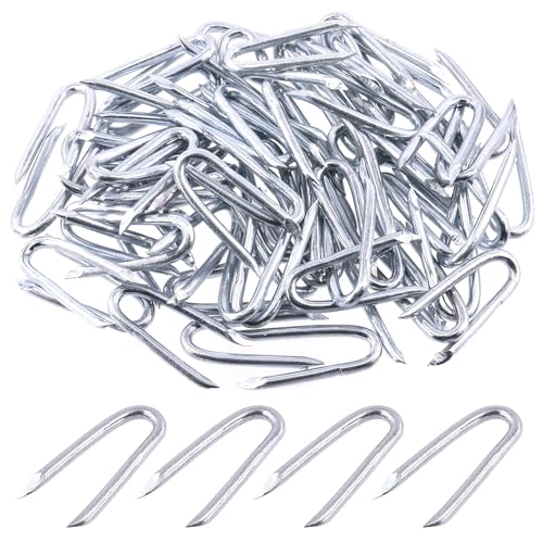 Keadic 200Pcs 40mm Length Steel Wire Fencing Staples, Galvanized U-Shaped Fasteners Nails for Wire Mesh and Woven Fencing