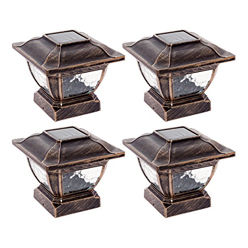 Paradise GL28998BZ Solar Cast Aluminum LED Post Cap Light for 4x4 Wood Posts (Bronze, 4 Pack)