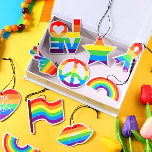 Image of 24 Pcs LGBT Rainbow Air Freshener for Men Women Car Lesbian Gay Pride Day Hanging Air Fresheners Scented Rainbow Incense Chips for Automotive Interior Accessories Gifts Decoration Ornaments