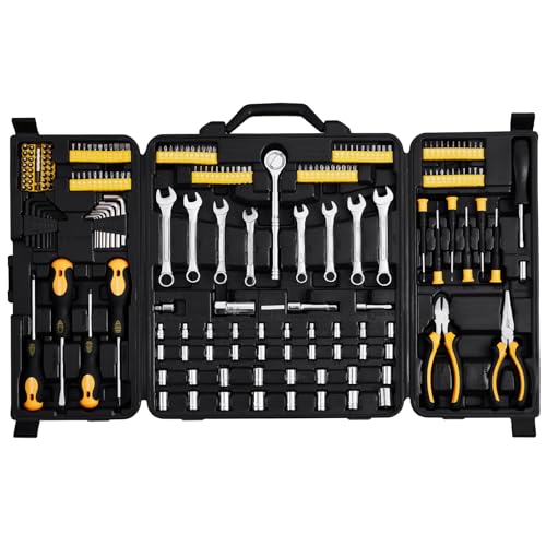 Image of VEVOR Mechanics Tool Set 221Pieces - 1 /4 inch and 3 /8 inch Drive Sockets - SAE and Metric Mechanic Tool Kit with Bits - Wrenches, Ratchet Handle, Accessories, and Plastic Storage Case - for Automotive Repair