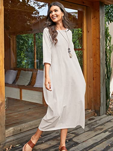Image of Celmia Autumn Solid Loose Long Maxi Dress Cotton Caftan