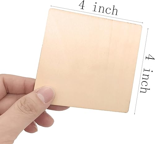 Miniatura 2 de 20 piezas de madera sin terminar, 4 x 4 pulgadas, cuadrados de madera natural en blanco para manualidades, pintura, azulejos de scrabble, posavasos,