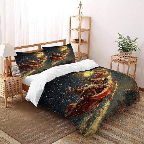 Housse de couette Noël fermeture éclair parure microfibre lune traîneau