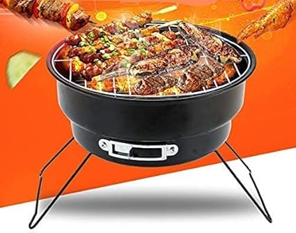 AMIGOS STORE Mini Portable Camping Round Charcoal BBQ Barbeque Grill Stand Stove Folding Compact BBQ Grill