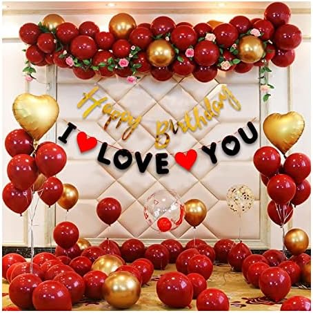 Party Propz Birthday Decoration Items - 45Pcs, Decortion Items For Wife, Birthday Decorations For Girls, Heart Foil I Love You Balloons For Decoration