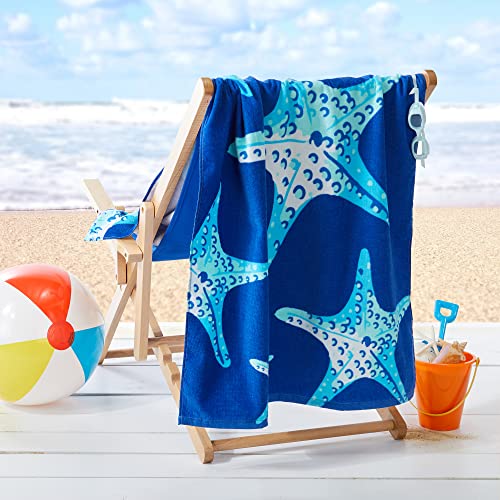 Sun Sprouts 100% Cotton Beach Towel Starfish Pattern For Kids & Toddler. Bath, Pool, Camping, Travel Towel For Boys & Girls. 30” X 60” Quick-Dry & Super Absorbent Beach Blanket #TOP6